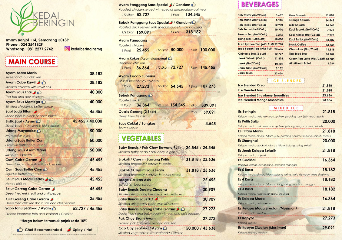 menu 2 kedai beringin smg